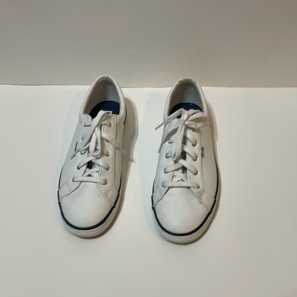 Women’s White Keds Sneakers, Leather Like Material, Size 7